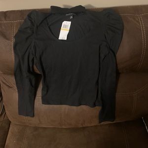 Derek Heart Black Puff-Shoulder Long-Sleeve Top